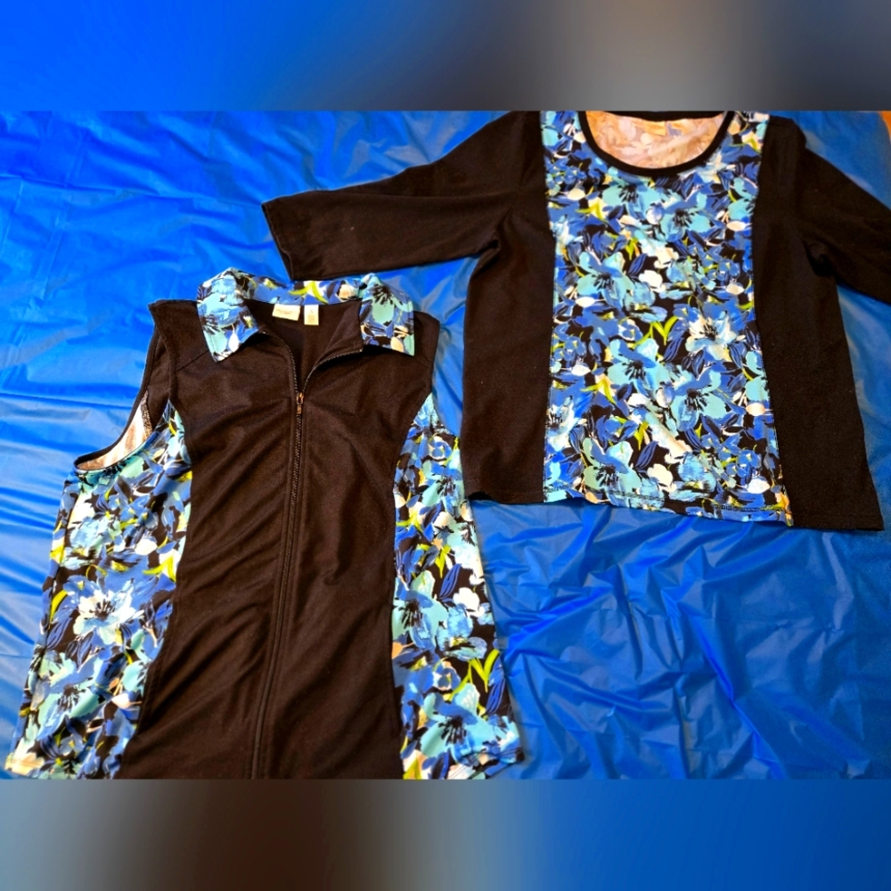 Weekends by Chico’s Women's Size 3 (XL) Two Piece Set Black & Blue Vest And Top
